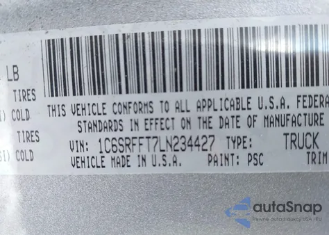 2020 Ram 1500 Big Horn 4X4 5'7 Box из США, поврежденный, VIN 1C6SRFFT7LN234427